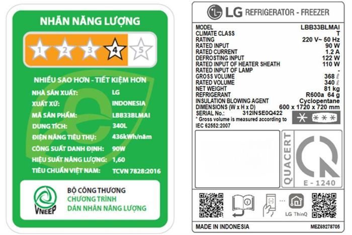 Tủ lạnh LG Inverter 340 lít InstaView LBB33BLMAI